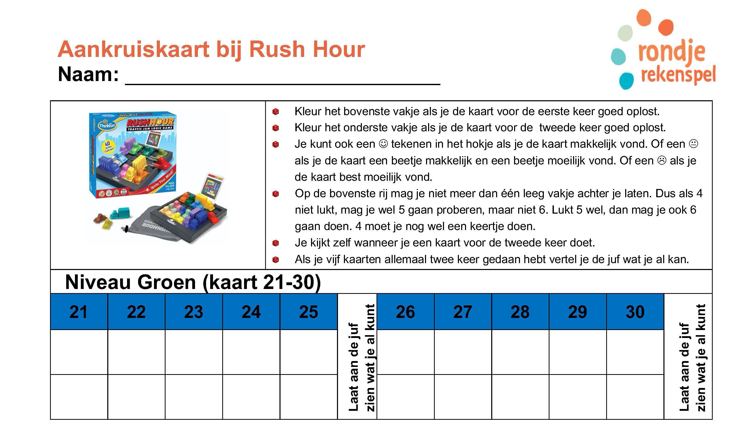 Rondje rekenspel Rush Hour Kopieerbladen Aankruiskaarten Pagina 1